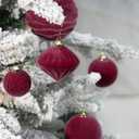 Super Holiday Velvet Christmas Ornaments Set, 35PCS Flocked Shatterproof Assorted Hanging Xmas Tree Ball Decorations, for Home Party Holiday Valentines Day Decor, Burgundy (1.57"-3.14")