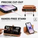 TUCCH Removable Crossbody Case Wallet for iPhone 17 (6.3-inch) 2025, Wireless Charging, RFID Blocking 9 Card Slots, Lanyard, Wrist Strap, Zipper Pocket, PU Leather, Stand Magnetic Cover, Light Brown
