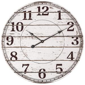 BEW Large Wall Clocks for Living Room Decor, Silent Battery Operated Quartz Wall Clock, 24 Inch White Rustic Country Farmhouse Shiplap Round Wooden Wall Clock