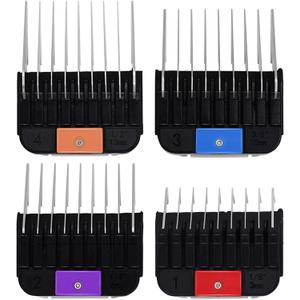 4 Pieces Animal Stainless Steel Attachment Guide Guard Combs for A5 Style Detachable Blade Pet Groomers, 1/8", 1/4", 3/8", 1/2" Compatible with Wahl KM Series Andis AG BG Oster A5 A6 Animal Clippers
