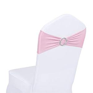 Obstal 50 PCS Spandex Stretch Chair Sashes Bows for Wedding Reception- Universal Elastic Chair Cover Bands with Buckle Slider for Banquet, Party, Hotel Event Decorations Pink Sashes