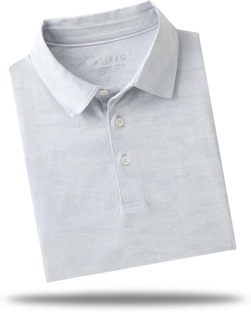 M MAELREG Golf Shirts for Men Short Sleeve Heather Jacquard Textured Stretch Moisture Wicking Performance Mens Polo Shirts (3X-Large, Light Grey Heather)