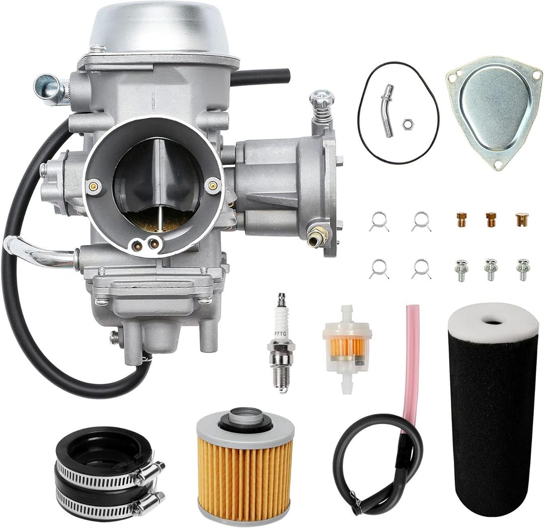 Carburetor Carb Compatible with 2004-2007 Yamaha Rhino 660 YFM660/YXR660FA/FSE/FH/Hunter UTV ATV  Replaces OEM 5KM-14901-00-00 IncludesAir Filter, Fuel Filter, Spark Plug, Intake Manifold Boot