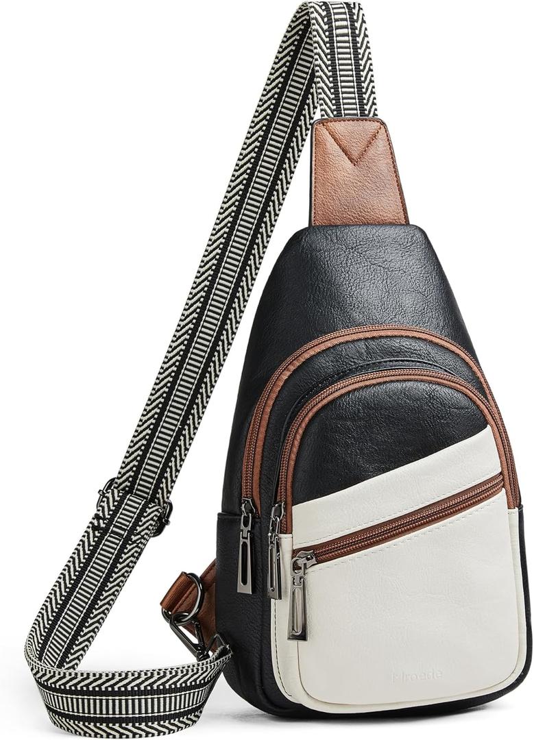 Sling Bag Crossbody Bags for Women Cross Body Fanny Packs Chest Sling Purses for Travel Shopping Leisure Sport (4-1 White Black With Brown)