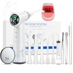 Upgraded Tonsil Stone Remover Tool-Rechargeable Tonsil Stone Vacuum with LED Light & 11-in-1 Probes, Instant Suction for Bad Breath Relief,Safe Silicone/Glass Tip for Tonsilloliths RemovalOFF-White