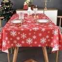 TruDelve Plastic Christmas Tablecloth Rectangle Red Vinyl Christmas Table Cloth Oblong Xmas Table Cover with Snowflake for Party (54'' x 108'', Snowflake)