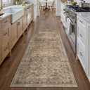 HUGEAR 2x6 Runner Rug Hallway Vintage Brown Machine Washable Retro Floral Low Pile Carpet Vacuumable Distressed Long Throw Rug Bedroom Office Bathroom Kitchen Laundry Non Slip Soft Lightweight