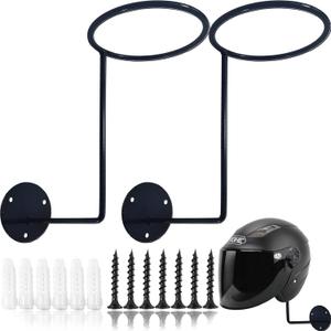 ROYHOO 2PCS Motorcycle Accessories Helmet Holder, Metal Stand Wall Mounted Hanger Rack for Jacket,Coats,Hats,Dancing Masks,Ball Back for Basketball,Football,Volleyball (Black)