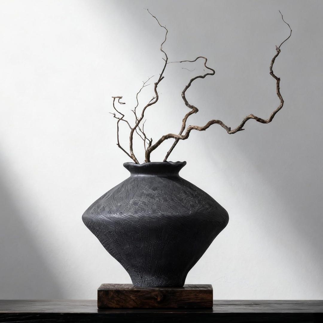 Wabi Sabi Vase, 11.5" Wabi Sabi Decor Rustic Vase, Black Ceramic Vase for Centerpiece, Vintage Farmhouse Decor for Home Decorative, Table, Living Room, Bedroom, Bathroom, Kitchen