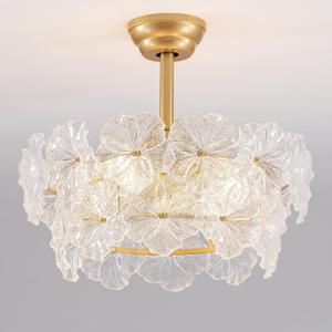 Fandelier 20-Inch Gold Flower Crystal Ceiling Fan with Lights, Remote Control Modern Chandelier Fan for Girls Bedroom, Nursery, Living Room