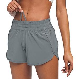MCEDAR 4" Athletic Shorts for Women with Liner 2 in 1 Running Shorts Quick Dry Zipper Pocket Gym Workout Shorts, XL, Grey