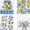 FuWeave 4 Pcs Blue and Yellow Lemon Kitchen Towels Set 16 x 24 Inch, Capri Lemon Party Decorations, Italian Summer Party Decorations for Lemonade Theme Bridal Shower Supplies, Italy Amalfi Gifts