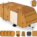 27-30ft Travel Trailer Camper RV Cover Package Premium Heavy-Duty Waterproof Anti-UV Breathable Fabric Including Jack Cover 4 Tire Covers and 2 Secure Straps