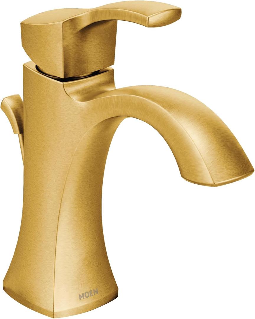 Moen Voss Brushed Gold One-Handle High-Arc Bathroom Faucet with Drain Assembly for Single-Hole Sink, 6903BG