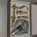 gotonovo Bathroom Faucet 3 Hole 8 Inch Widespread Bathroom Sink Faucet 2 Cross Handles Vintage Lavatory Vanity Mixer Tap with Pop Up Drain, HOT Cold Label, Polish Gold