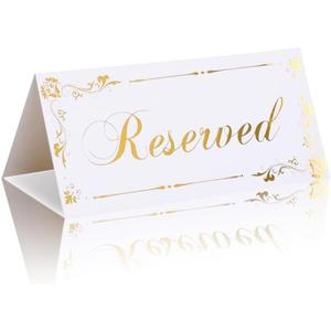 6 Pack Reserved Table Signs White Reserved Table Tent Card with Gold Foil Design for Wedding Party Restaurant - Double Sided Reserved Sign Table Tent Place Cards for Event