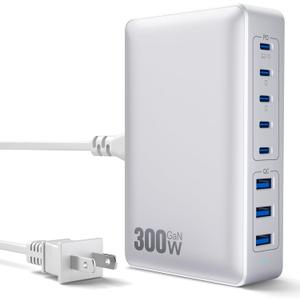 USB C Charger Block 300W USB C Charger,GaN III 8-Port Fast Charging Station Hub,PD Fast Laptop Charging Adapter Compatible with MacBook Pro/Air,DELL,Charge Hub iPhone 16/15/14,Galaxy S23/22