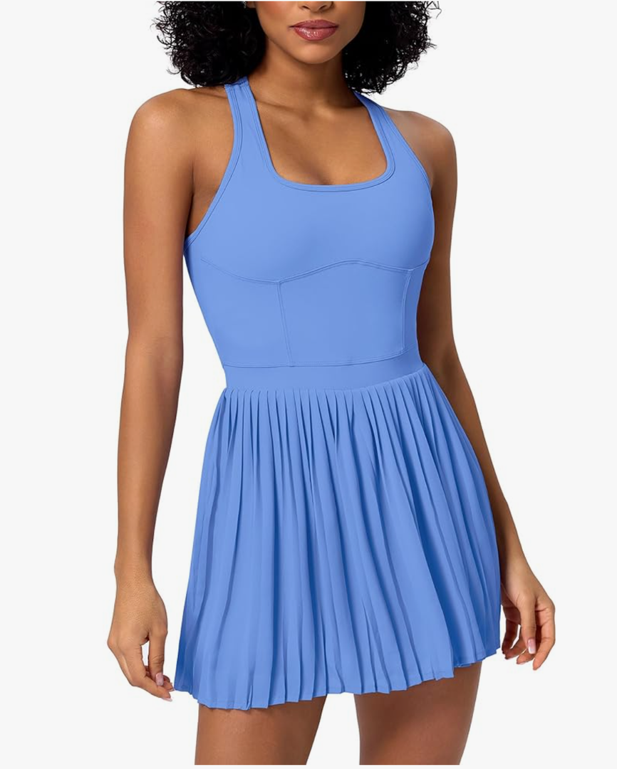 ABOCIW Womens Pleated Tennis Dress Square Neck Athletic Dress for Women Summer Golf Active Workout Dress Size M