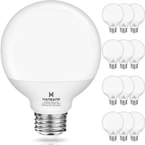 hansang 12 Pack Vanity Light Bulbs for Bathroom, 2700K Warm White E26 Base Round LED Globe Bulb, 60W Equivalent, G25 Vanity Light Bulb for Makeup Mirror Bedroom 120V, CRI85+, 500LM, Non-dimmable