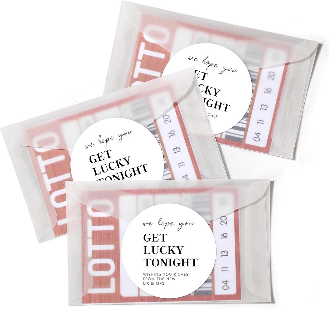 AmazingSpark 120 Sets Wedding Lottery Ticket Envelopes with Stickers 4.25x2.5'' Mini Lotto Ticket Holders We Hope You Get Lucky Tonight Stickers for Bachelorette Bridal Party Favors