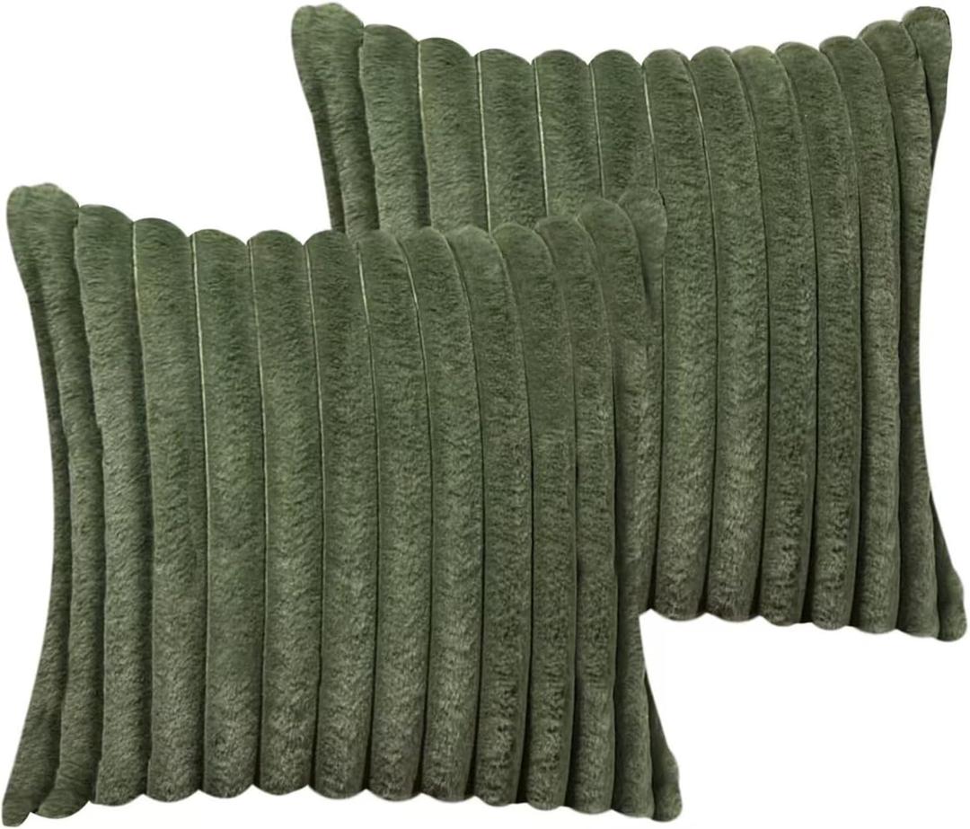 16x16 Throw Pillow Covers Set of 2, Decorative Faux Fur Covers for Bed, Couch Soft Fluffy Pillow Cover with Velvet Back for Living Room, Neutral Home Dcor Accent for Sofa - Green