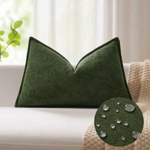 Kevin Textile Spring 12x20 Inch Lumbar Pillow Cover 1 Pack Soft Boucle Textured Decorative Waterproof Rectangle Cushion Elegant Accent Pillow for Couch Sofa Chair Bed Indoor Outdoor Moss Green