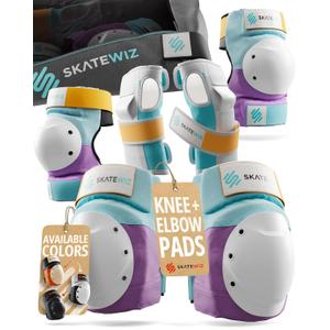 SKATEWIZ Adult Knee Pads, Skate & Skateboarding Wrist Guards for Skating Adult with Elbow Pads - Skateboard Protective Gear - Shield - Size M Lavender Blue - Roller Skates, Inline Skates
