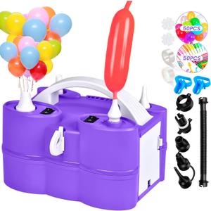 3-in-1 Electric Air Pump for Inflatables and Balloons, Dual Nozzle Inflator Deflator for Pool Floats, Quick-Fill, Save Time (Purple)