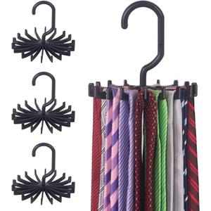 4 Pack Tie Rack Hanger Holder Hooks Organizer for Mens, 360 Degree Rotating Tie Racks, Black