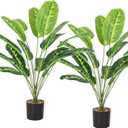 Artificial Plants Fake Banana Tree with Green Leaves 32" Bird of Paradise Plantas Artificiales Decorativas Faux Tropical Plants Greenery Family Garden Office Indoor Outside Decor 2Pcs (Yellow)