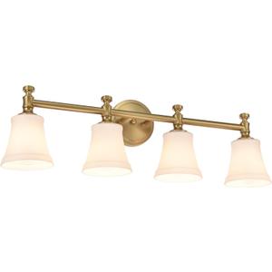 Bathroom Vanity Light Fixtures, Traditional Aged Brass 4 Lights Wall Sconce Lighting with Opal Glass Shade, Porch Wall Mount Light Fixture for Bathroom, Mirror Cabinets Hallway Stairs