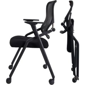 PRO, Stackable & Foldable Conference Room Chairs with 2X Thick Cushion, Lumbar Support, Armrest - Mesh Bouncing Back for Office Meeting, Conference, Training Room Chair 1 Pack