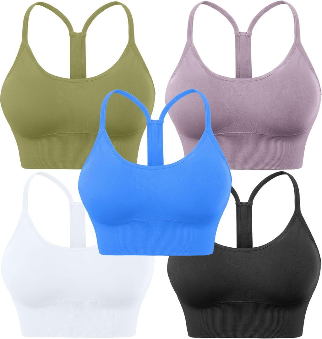 Evercute Racerback Sports Bras Padded Y Racer Back Cropped Bras for Yoga Workout Fitness Low Impact (X-Large, Black White Blue Purple Olive Green 5pack)