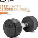 CAP 15 LB 12-Sided Rubber Coated Dumbbell Weight, Rubber Free Weights for Home Gym Strength Training, Chrome Handle, Pair