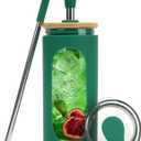 Sursip Glass Cup Tumbler with Straw and Lid, 20 oz Reusable Borosilicate Glass Coffee Cup with Lids for Iced Coffee, Smoothie, Boba, Juice,Travel to Go Tumbler BPA-Free - Forest Green