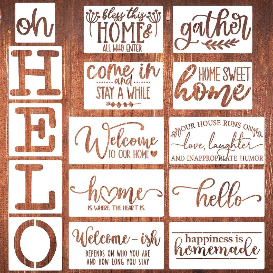 Welcome Stencils for Painting 12 Oh Hello Stencils Welcome-ish Stencil Gather Plastic Templates for Drawing on Wood/Mat/Round Door Hanger