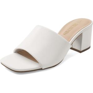 DREAM PAIRS Women's Square Open Toe Heels Sandals Low Block Chunky Heeled Sandals Slide Sandals Slip on Comfortable Casual Pumps Shoes (8.5)