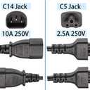4 x 0.3M IEC C14 to C5 Power Cord, 250V 10A, for Laptop Power Supply, Monitor, Printer and More (0.3M C14 to C5 Power Cord)