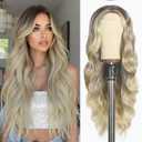 26 Inch Long Ombre Blonde Wig for Women | Middle Part Culy Wavy Wig | Heat Resistant & Natural Looking | Lightweight Synthetic Hair for Daily Use, Halloween, Cosplay