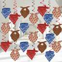 72pcs Western Cowboy Paisley Bandanas Hanging Swirl for Baby Shower Birthday Party Ceiling Decorations Streamers Halloween Party Supplies,Red Brown Blue White