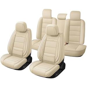 Chezope Car Faux Leather Seat Covers with Lumbar Support & Seat Cushion Ergonomic 3D Support, Custom Fit for 2002-2026 Dodge Ram 1500/2500/3500 Crew/Quad/Regular Cab Pickup (Beige-Stripes-A, Full Set)