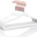 MIZGI Kids Velvet Hangers,Non-Slip Big Kids Hangers,14 Inch Hangers for Youth,Teen Clothes,Pack of 50White/Rosegold