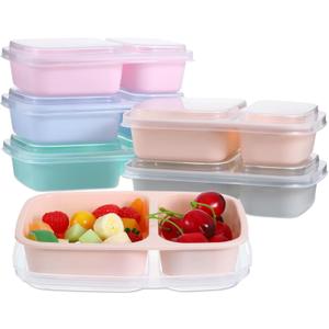 Honeydak 5 Pack 2-Compartment Snack Lunch Container 8.9x6.1'', Pastel, 9.06 x 5.91 x 1.97 inches