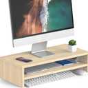 FITUEYES Monitor Stand - 2 Tier Computer Monitor Riser with 21.3 Inch Shelf, Wood Desktop Stand for Laptop Computer Screen, Desk Organization, Office Supplies (Oak)