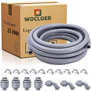 1-1/2 inch 25 Foot Liquid-Tight Conduit Kit, Flexible Non Metallic Electrical Conduit and Connector Kit, With 4 Straight and 3 Angle Fittings