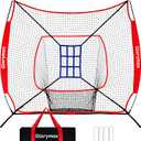 Baseball Practice Net with 9-Hole Strike Zone Target, 7x7 Ft, Bow Frame Design for Batting, Pitching and Throwing Training,Portable with Carry Bag for All Levels