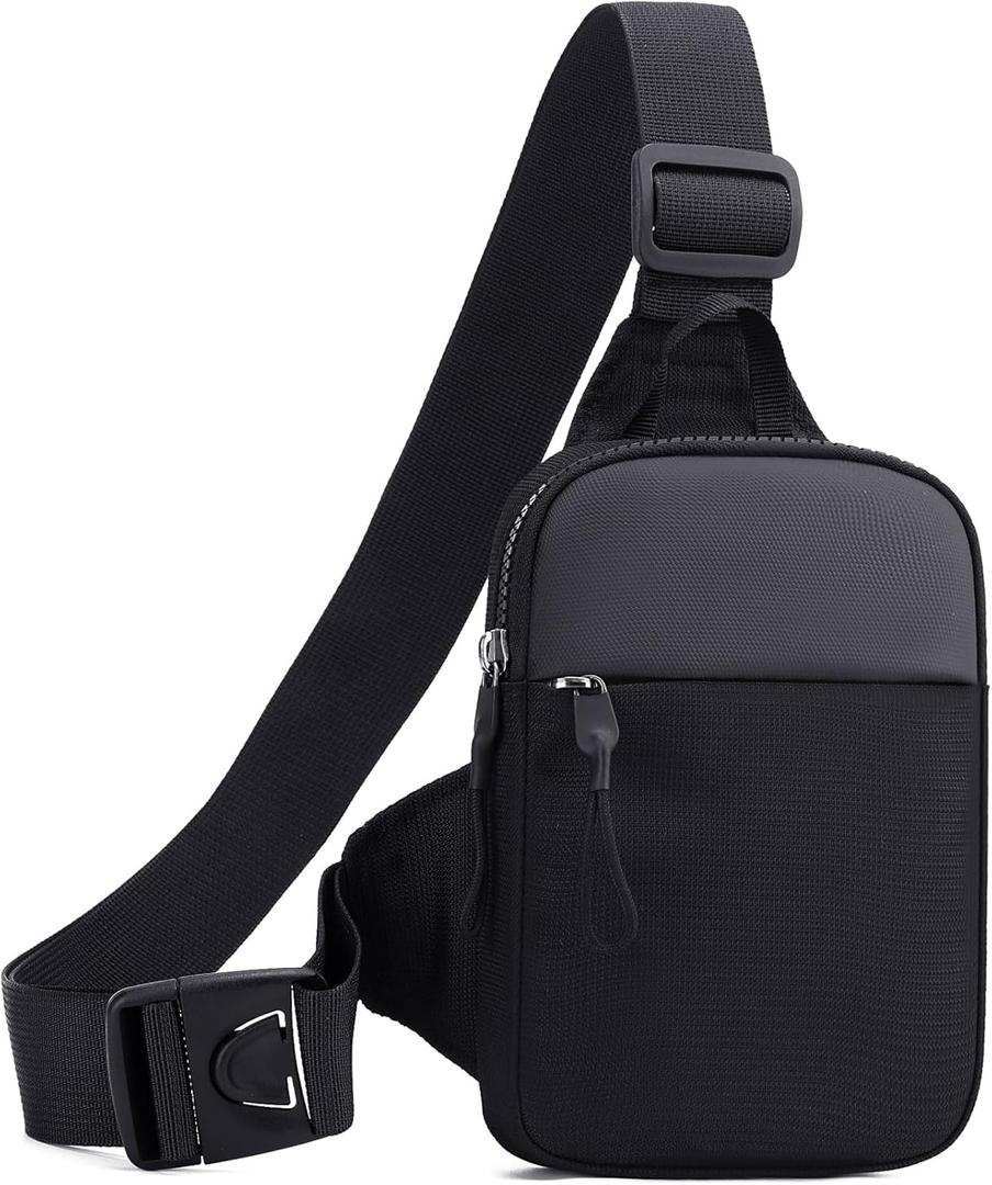Crossbody Bag for Men Women Waterproof Sling Bag Casual Portable Chest Bag for Travel Workout Hiking Mini Sling Bag Black (Small)