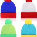 Shinymoon 4 Pcs Halloween Costume Knit Pom Beanie Hat Character Cosplay Headwear Knitted Pompom Cuff Women Men's Novelty Winter Beanies Fashion Warm