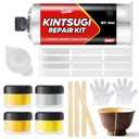 Kintsugi Repair kit Gold & Silver, Food Safe Ceramic Glue for Repairing Bowls, Cups, Saucers, Vases, Pottery Repair Kit Perfect for Beginners Restoring Meaningful Gifts and Art Craft, 50ml
