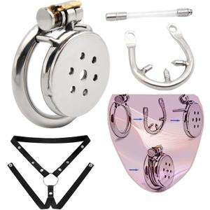 Stainless Steel Flat Plate Protective Cage for Sissy Men, Anti Escape and Slip, New Breathable with Belt and Tube Set -A16CCUS (50mmA)
